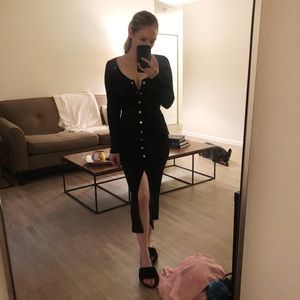 NWT Black Snap-Up Midi Sweater Dress